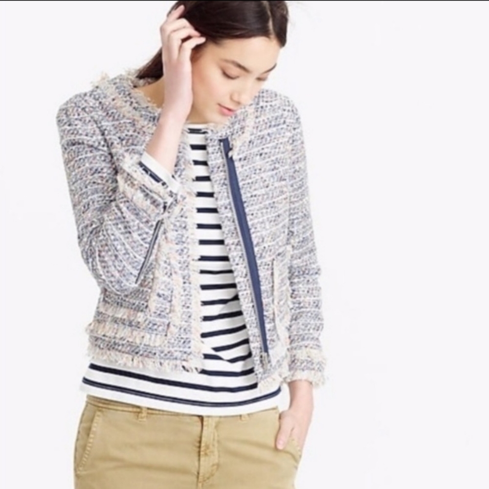 J. Crew tweed fringe tweed jacket Chanel-esque